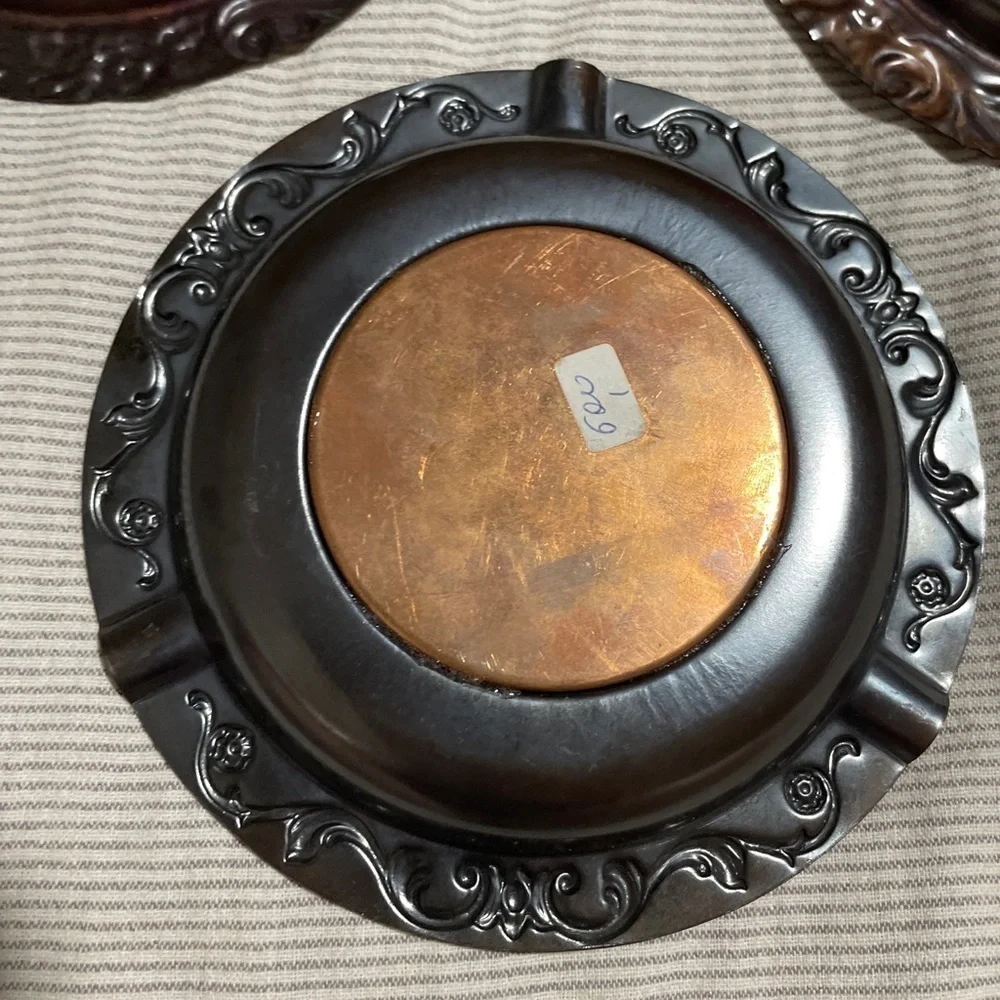 3 Souvenir Roma Vintage Embossed Copper Ashtrays
